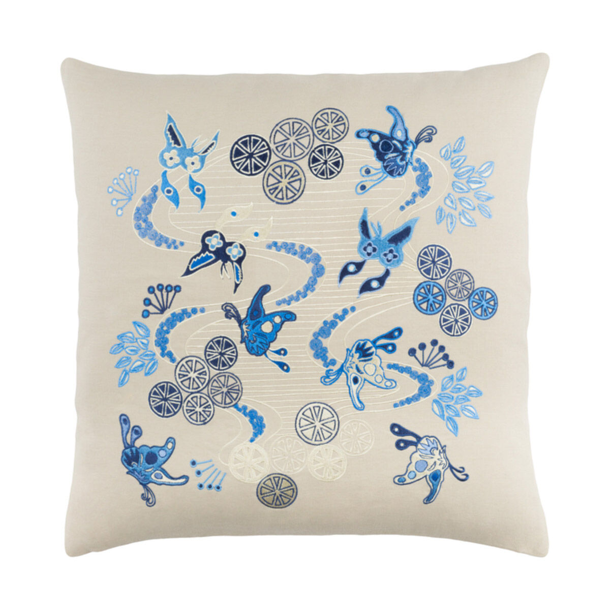 Chinese River 20 X 20 inch Khaki and Cream Throw Pillow