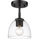 Roxie 1 Light 6.25 inch Matte Black Semi-Flush Mount Ceiling Light