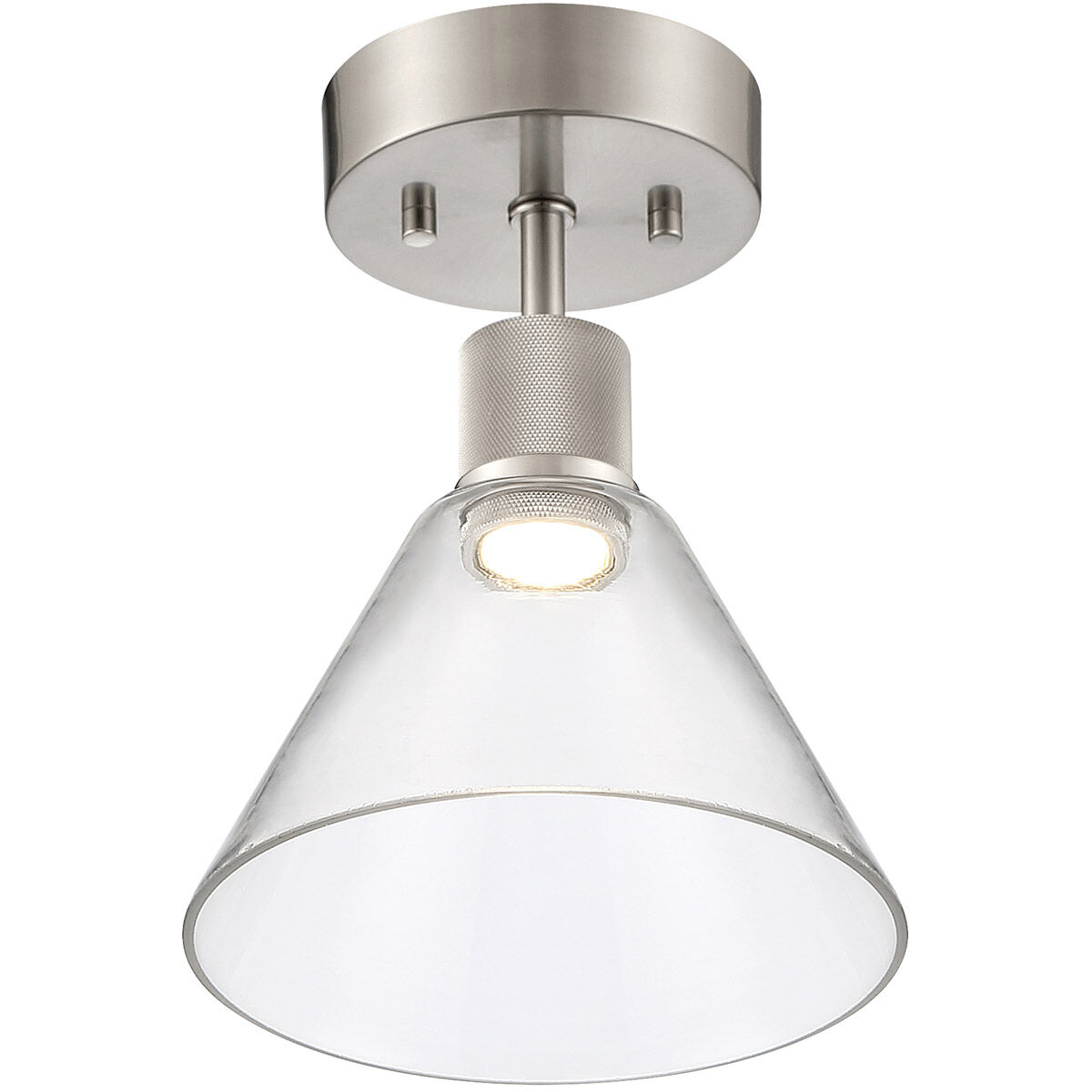 Port Nine LED 8 inch Brushed Steel Semi-Flush Ceiling Light in Clear