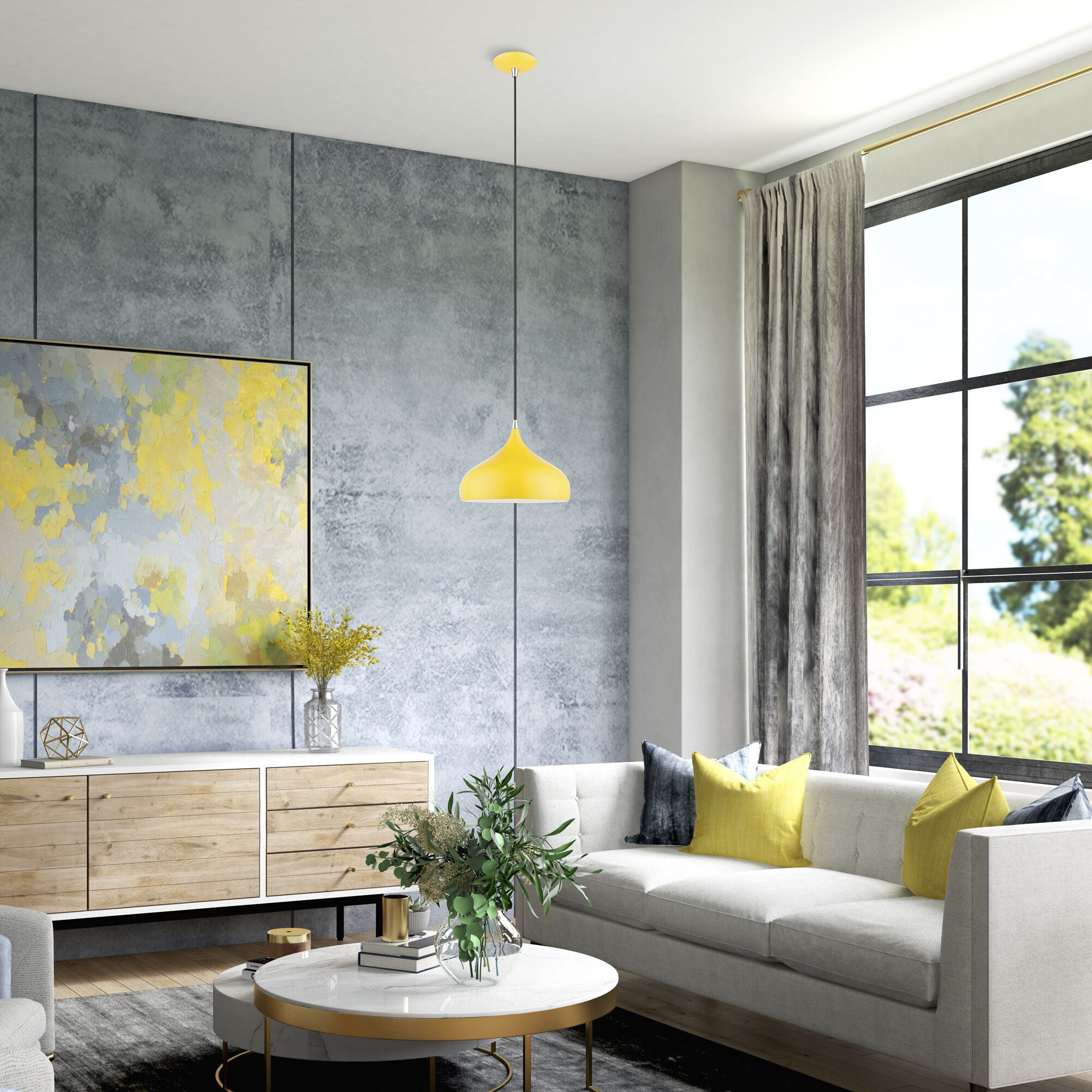 Amador 1 Light 12 inch Shiny Yellow with Polished Chrome Accents Pendant Ceiling Light