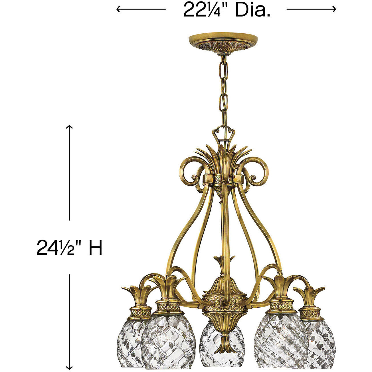 Plantation 5 Light 22.25 inch Burnished Brass Indoor Chandelier Ceiling Light