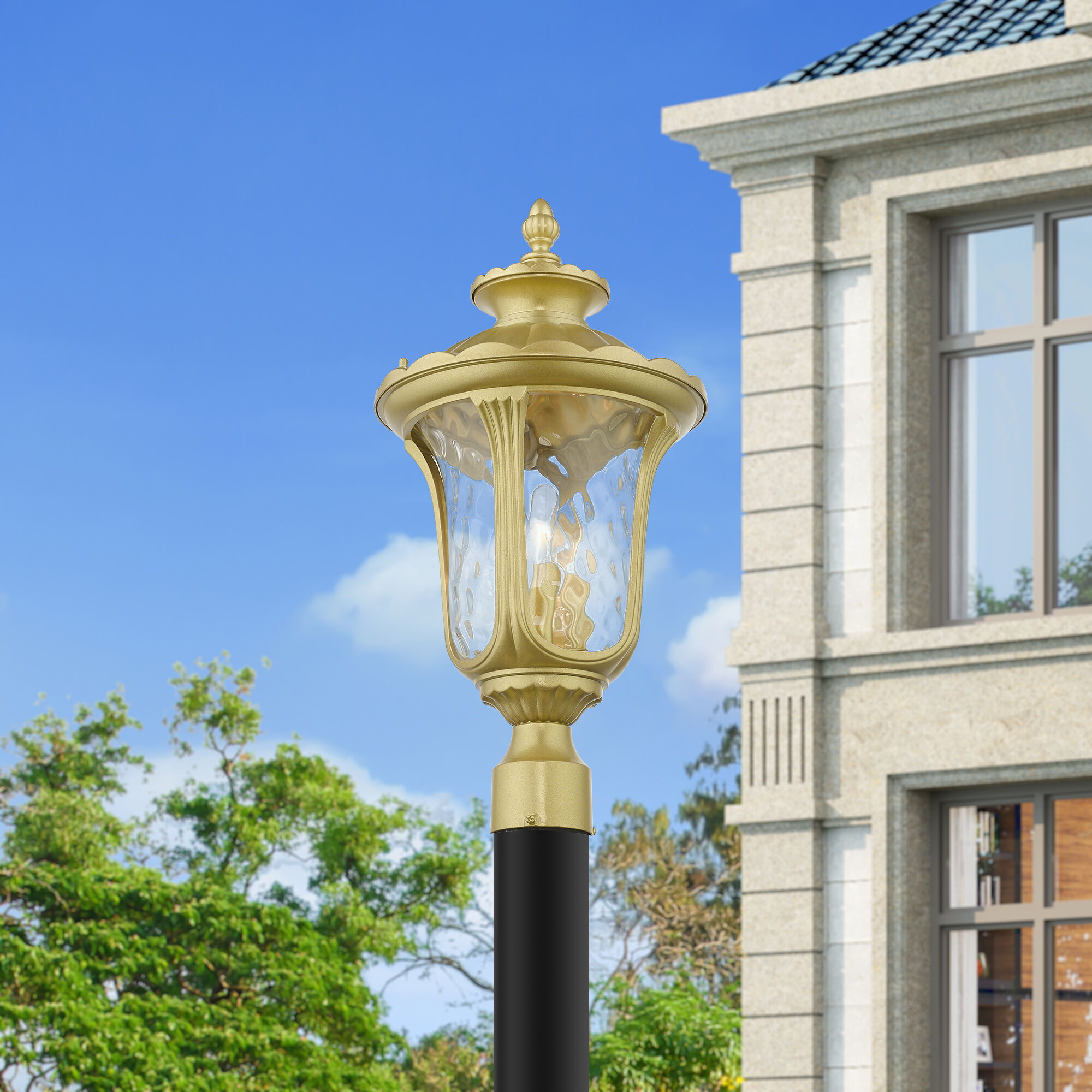 Oxford 3 Light 21.5 inch Soft Gold Outdoor Post Top Lantern, Large