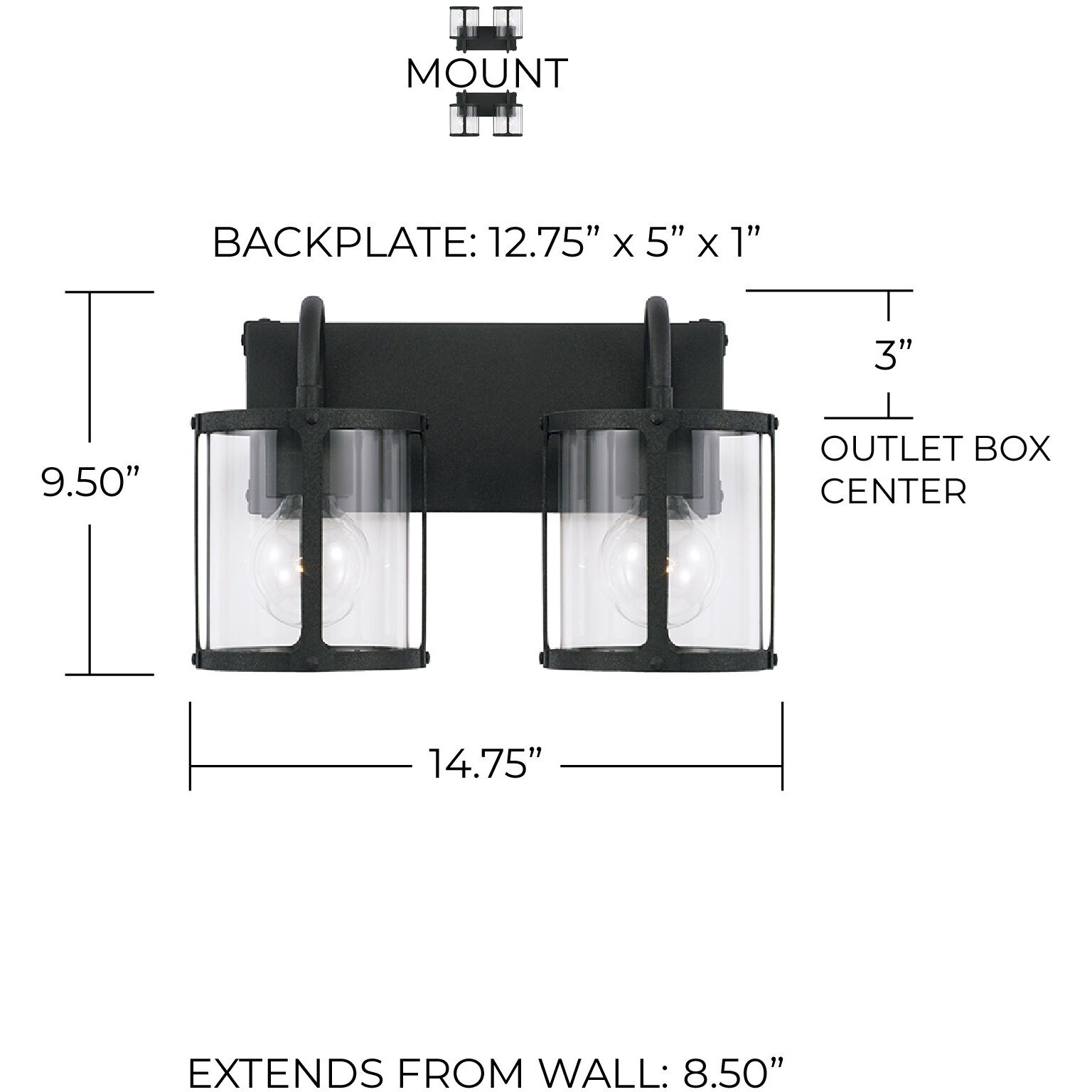 Brennen 2 Light 15 inch Black Iron Vanity Light Wall Light