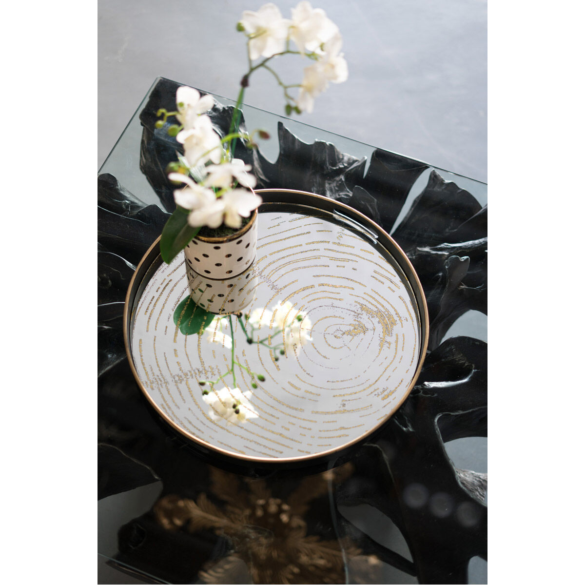 Wood Black and Gold and Mirror Tray