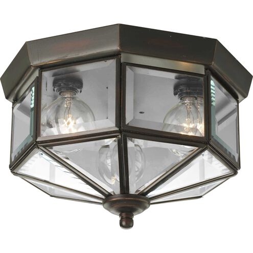 Beveled Glass 3 Light 9.75 inch Antique Bronze Flush Mount Ceiling Light