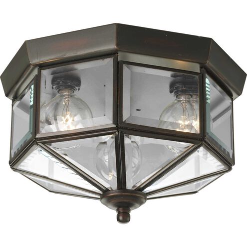 Beveled Glass 3 Light 10 inch Antique Bronze Flush Mount Ceiling Light