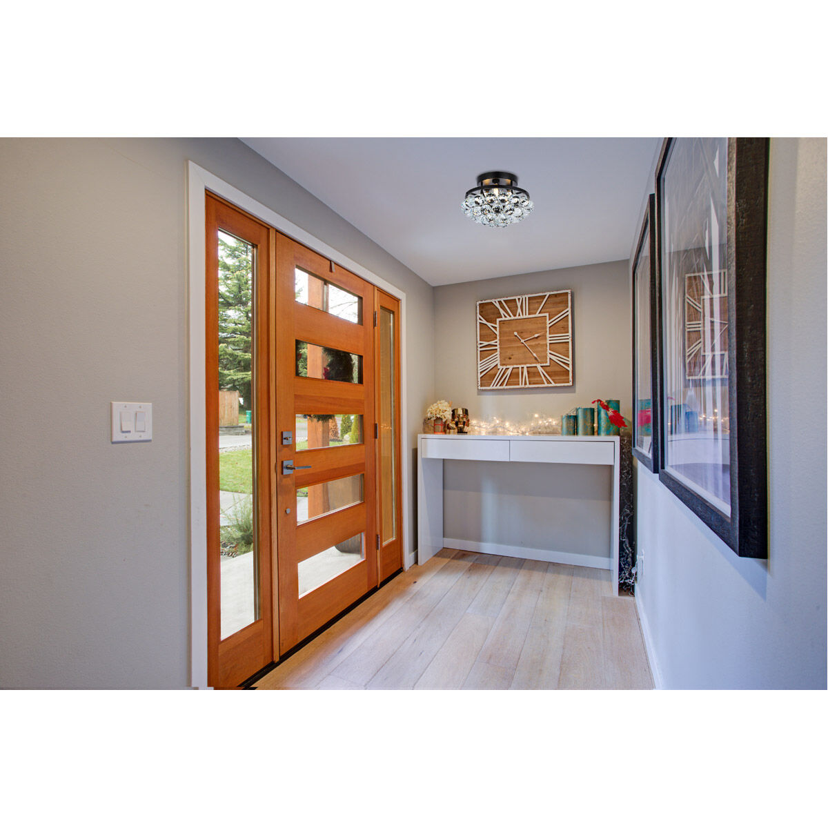 Corona 3 Light 10 inch Black and Clear Flush Mount Ceiling Light