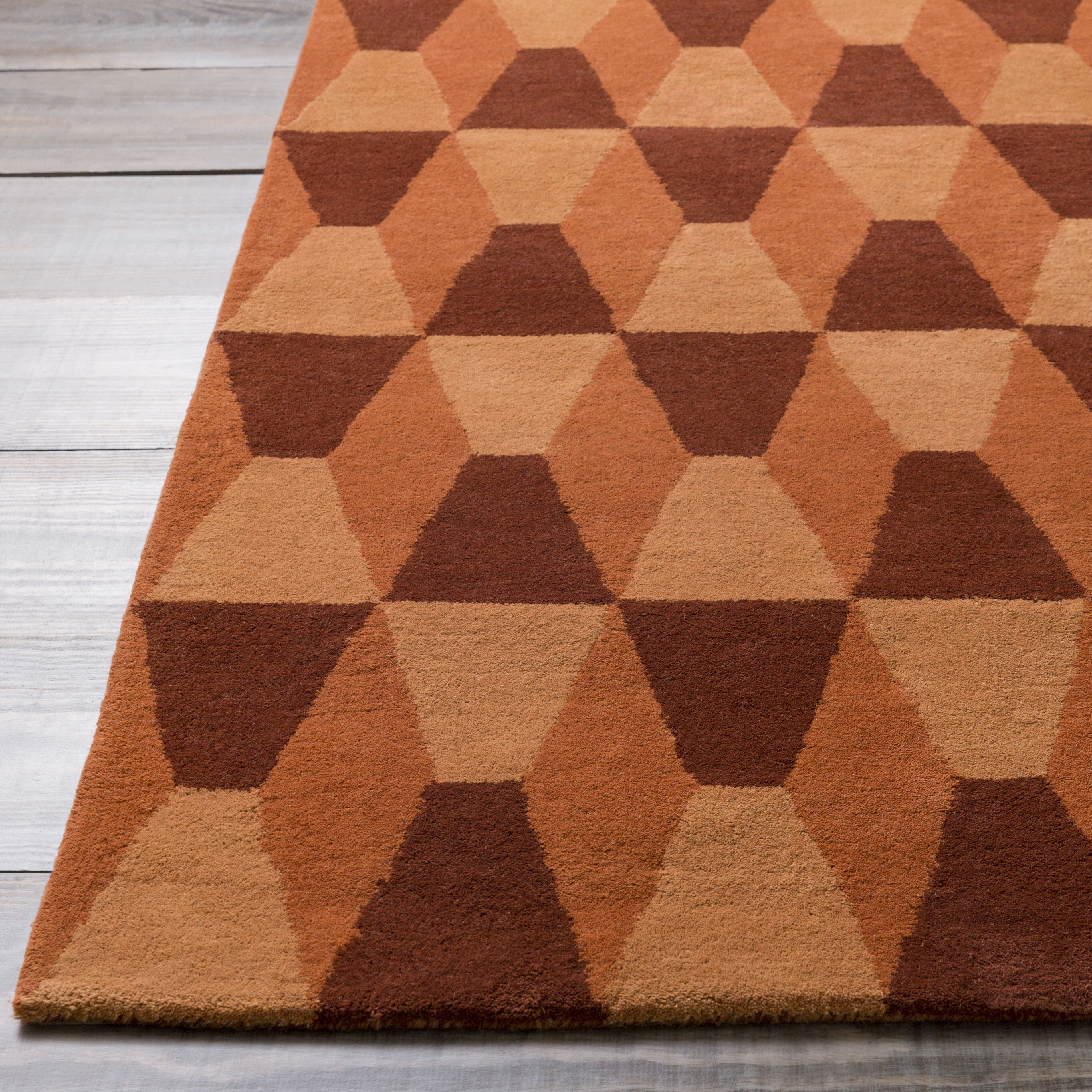 Mod Pop Burnt Orange / Rust / Tan Handmade Rug