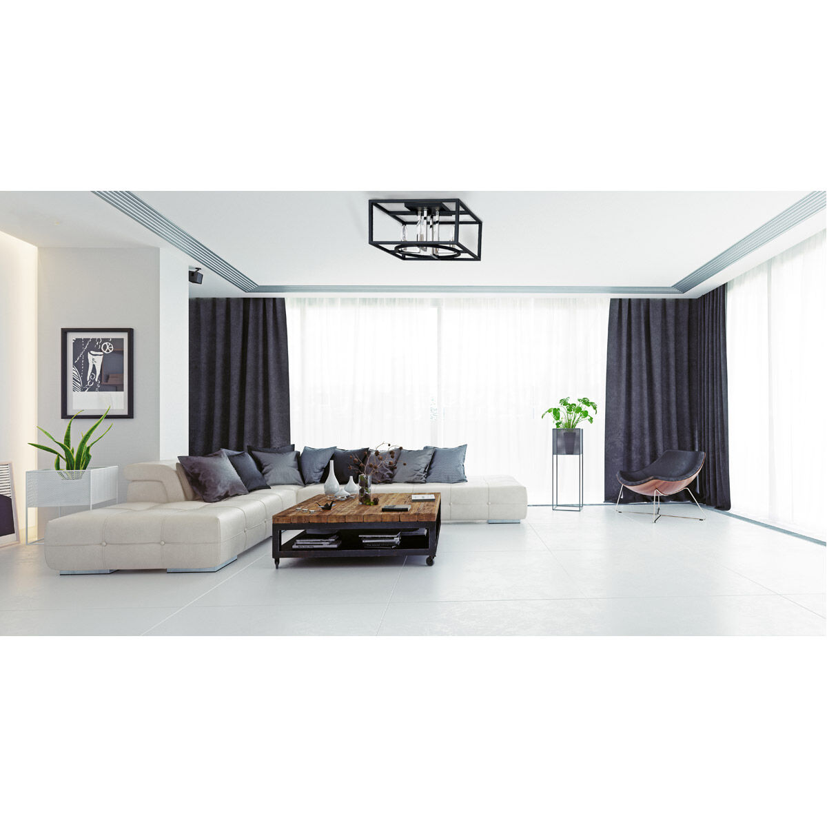 Mundazo 4 Light 12.99 inch Black and Chrome Flush Mount Ceiling Light