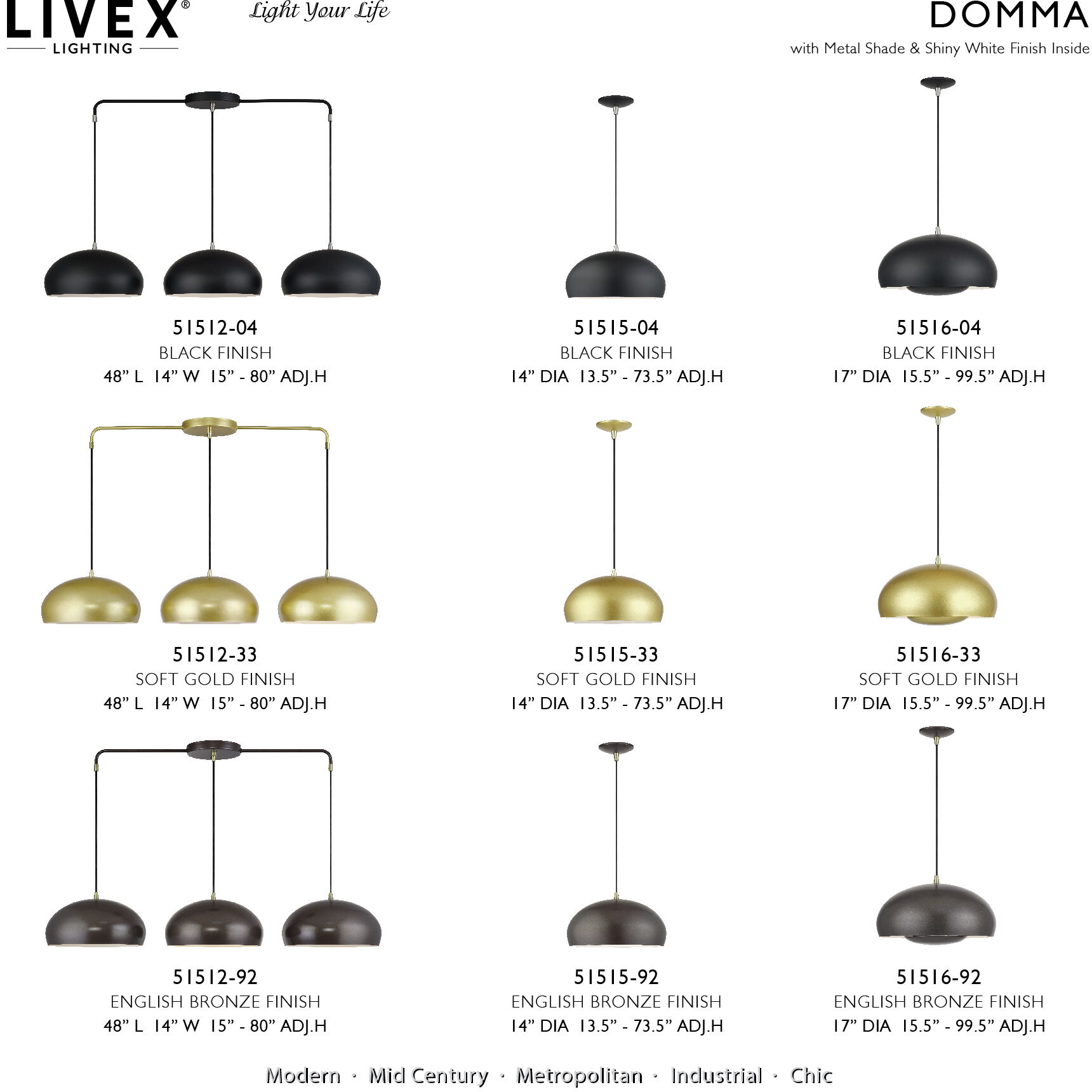 Domma 3 Light 17 inch Black with Brushed Nickel Accents Pendant Ceiling Light