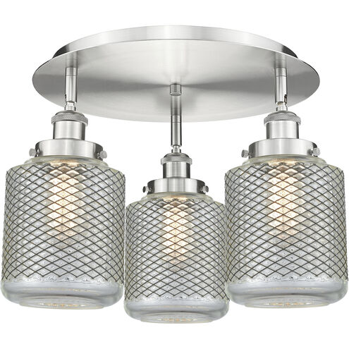 Edison 3 Light 17.75 inch Satin Nickel Flush Mount Ceiling Light