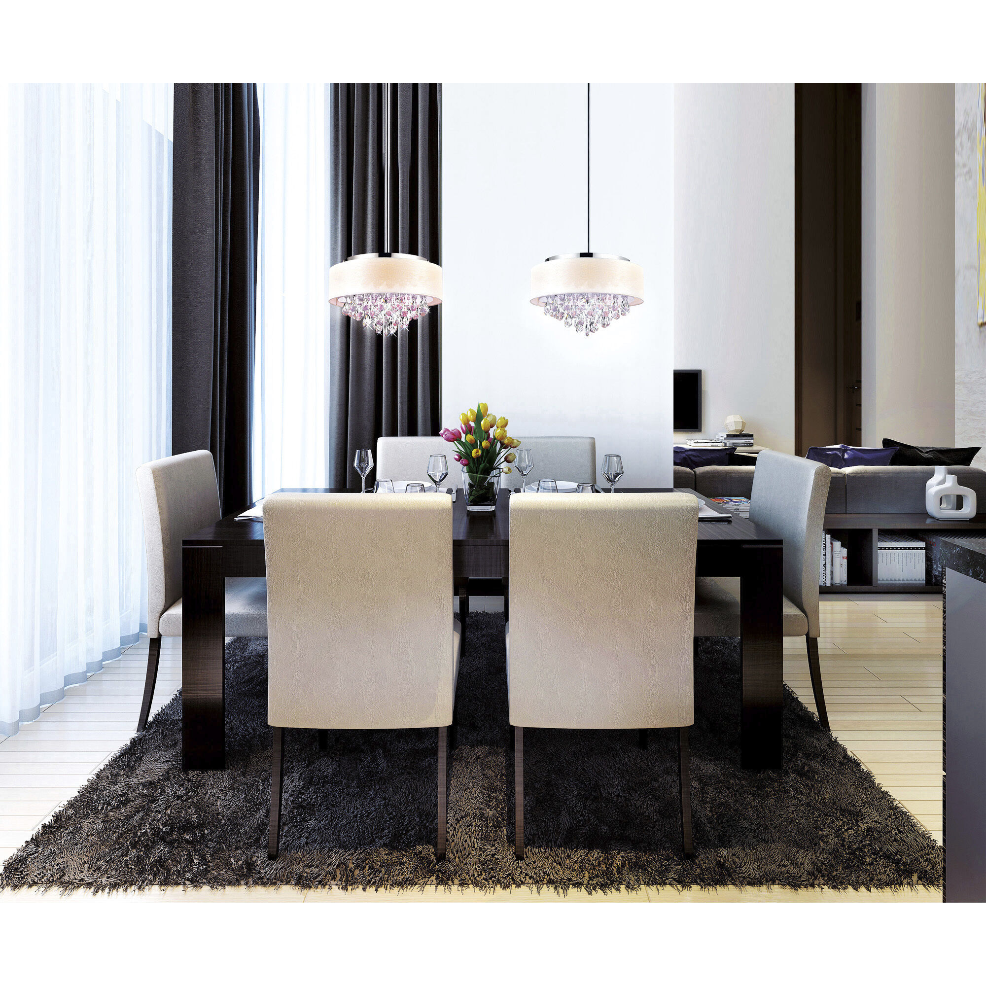 Dash 4 Light 18 inch Chrome Drum Shade Chandelier Ceiling Light in Off White