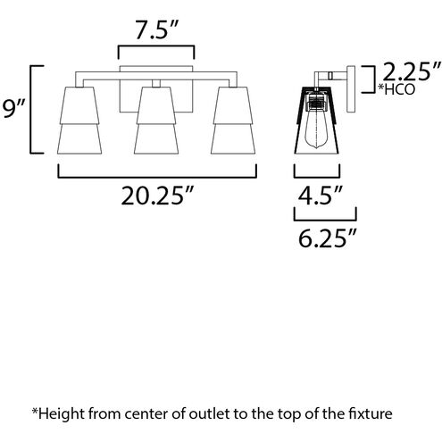 Carpenter 3 Light 20.25 inch Walnut and Black Bath Vanity Wall Light