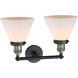 Franklin Restoration Large Cone 2 Light 18 inch Black Antique Brass Bath Vanity Light Wall Light in Matte White Glass, Franklin Restoration