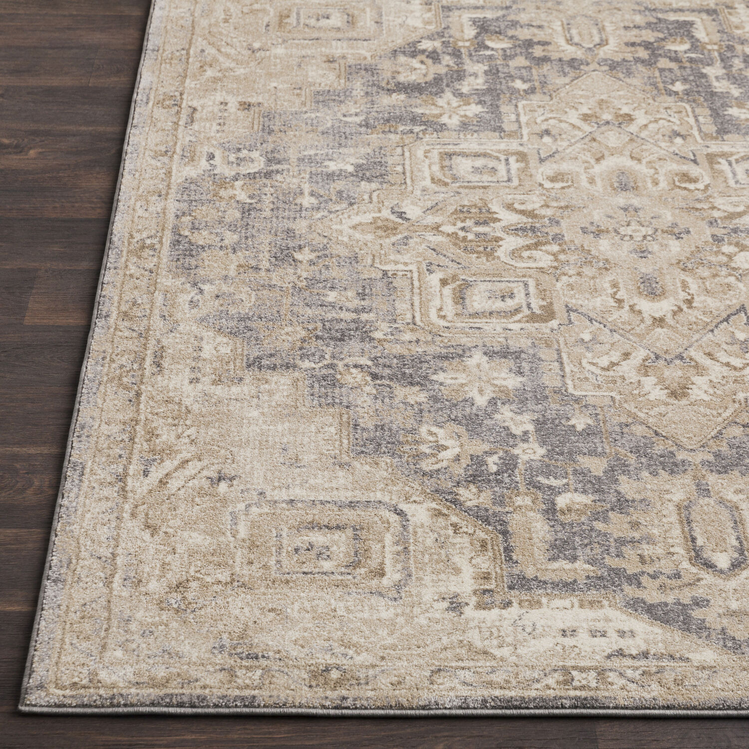 Ayasofya 71 X 48 inch Camel/Cream/Medium Gray/Charcoal/Dark Brown Rugs, Rectangle
