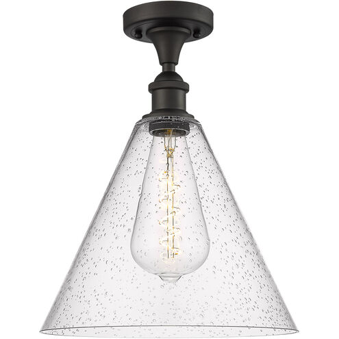 Ballston Cone 1 Light 12 inch Oil Rubbed Bronze Semi-Flush Mount Ceiling Light in Seedy Glass