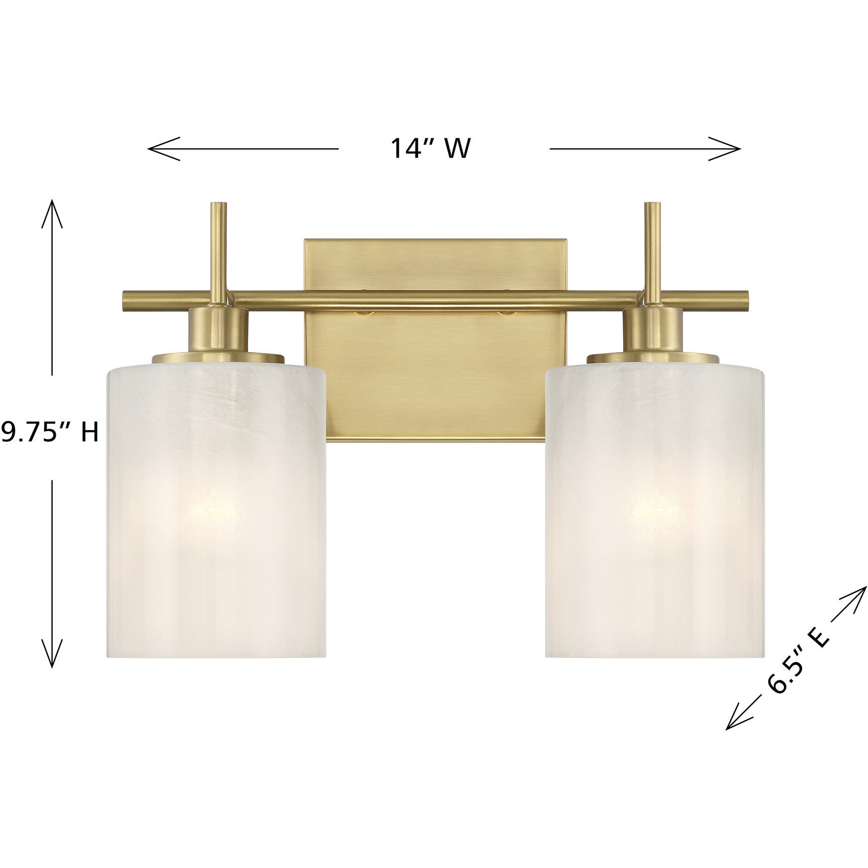 Modern 2 Light 14 inch Natural Brass Bathroom Vanity Light Wall Light