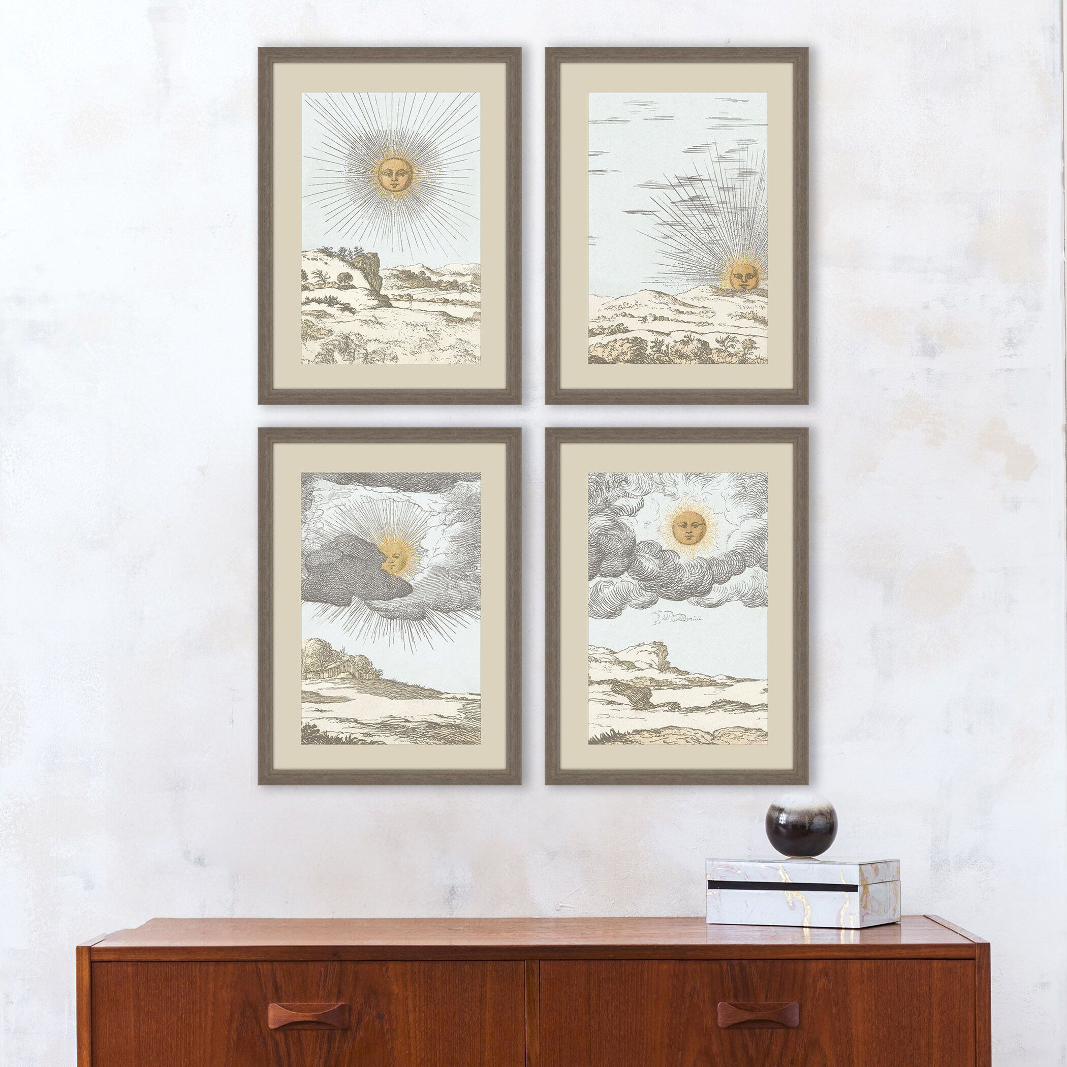 Sun White and Beige and Blue Framed Art