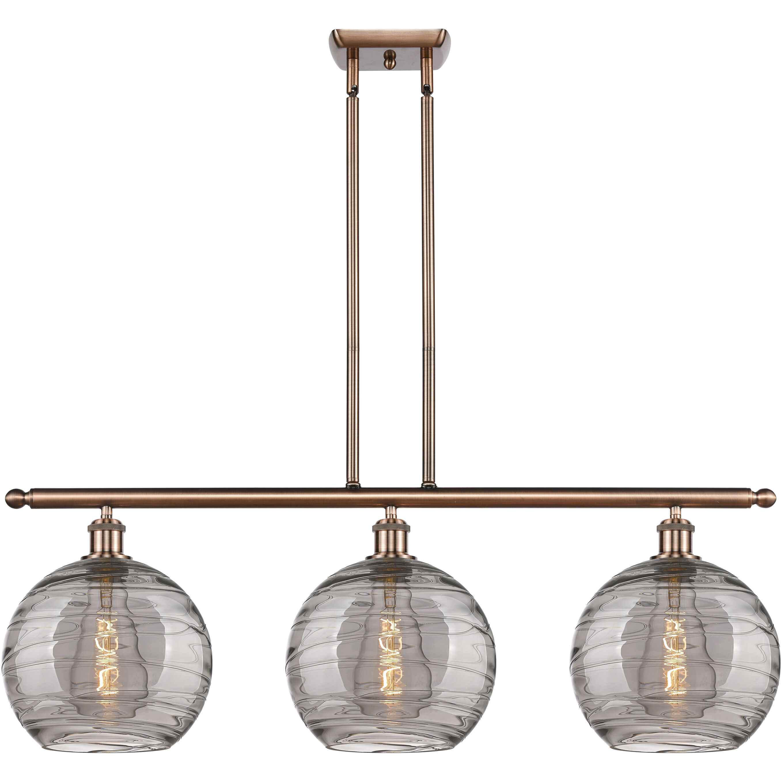 Ballston Athens Deco Swirl 3 Light 36.5 inch Antique Copper Stem Hung Island Light Ceiling Light