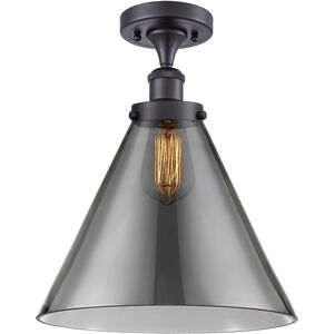 Ballston X-Large Cone LED 8 inch Matte Black Semi-Flush Mount Ceiling Light in Plated Smoke Glass
