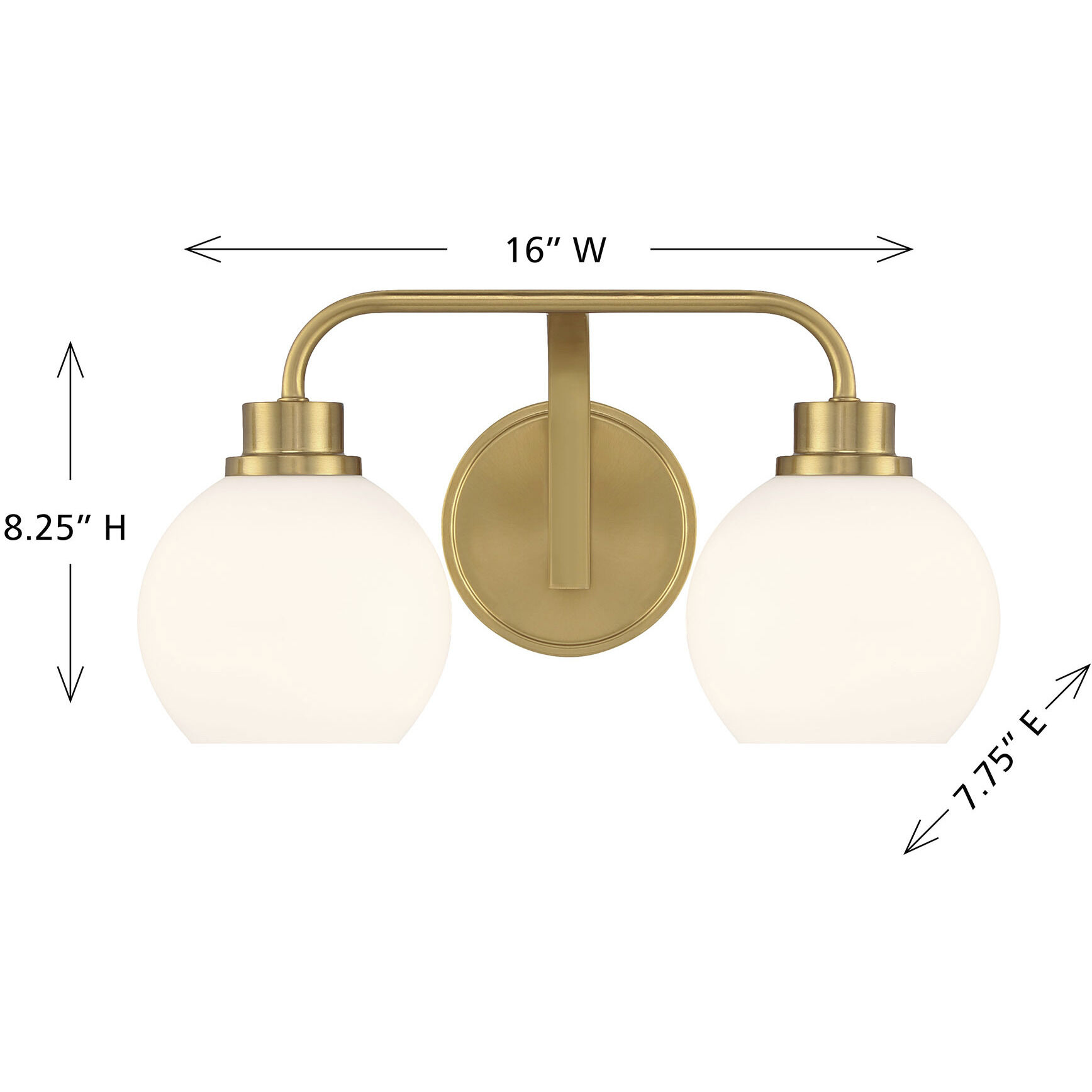 Contemporary 2 Light 16 inch Natural Brass Bathroom Vanity Light Wall Light