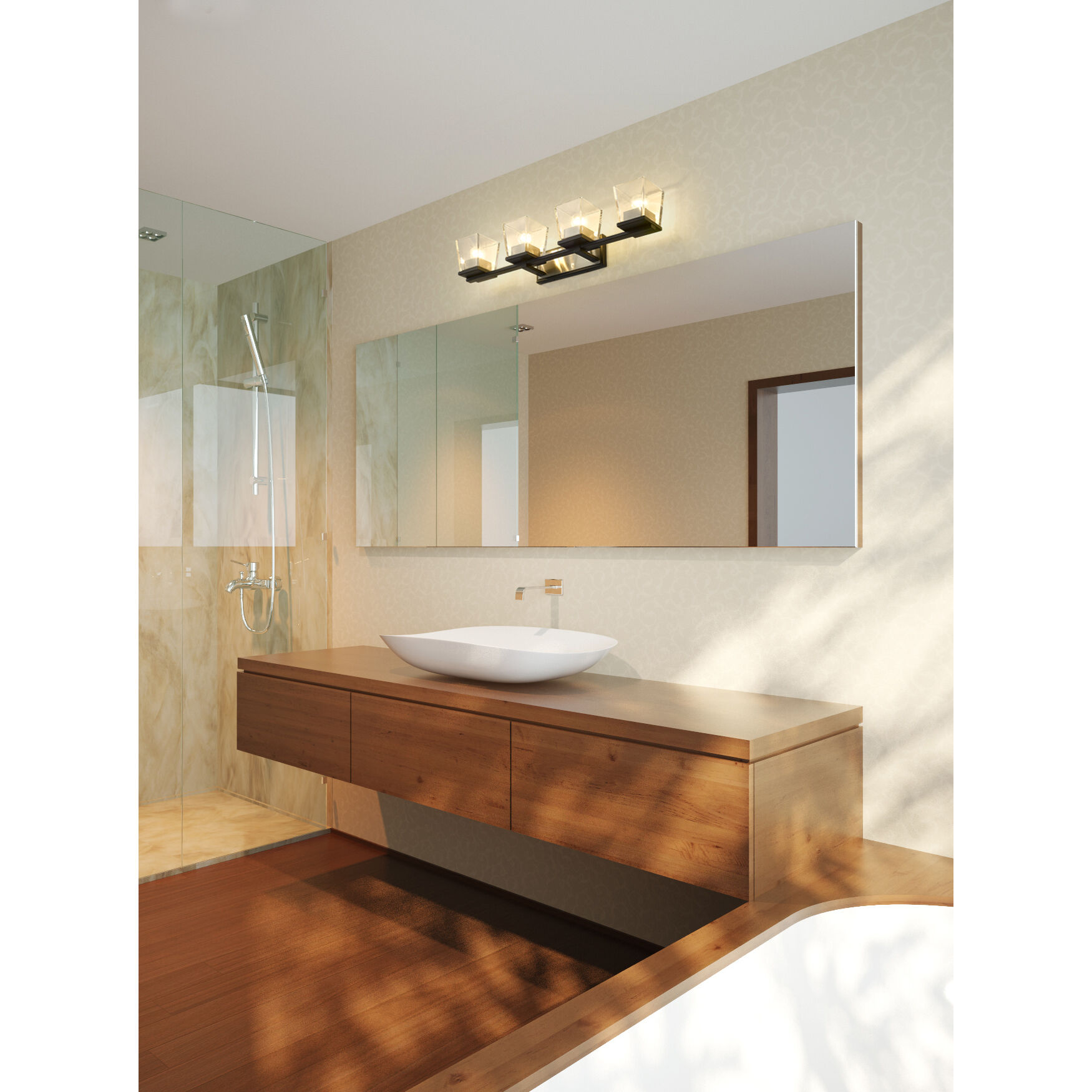 Bleeker Street 4 Light 33 inch Matte Black and Brushed Nickel Vanity Wall Light