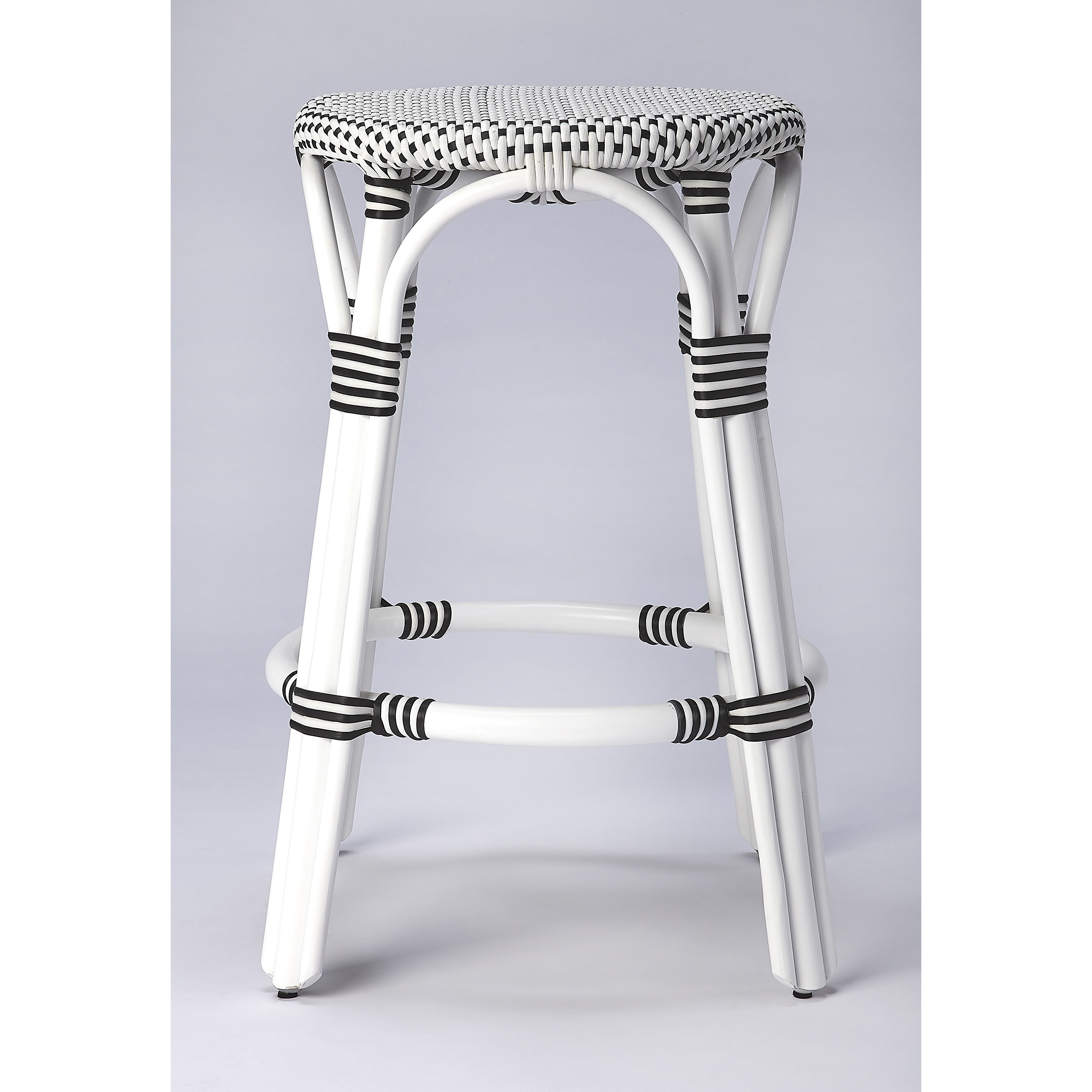 Designer'S Edge Tobias Black & White Rattan 24 inch White Barstool