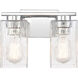 Juneau 2 Light 11 inch Polished Chrome Bath Vanity Light Wall Light in Clear Rippled Glass