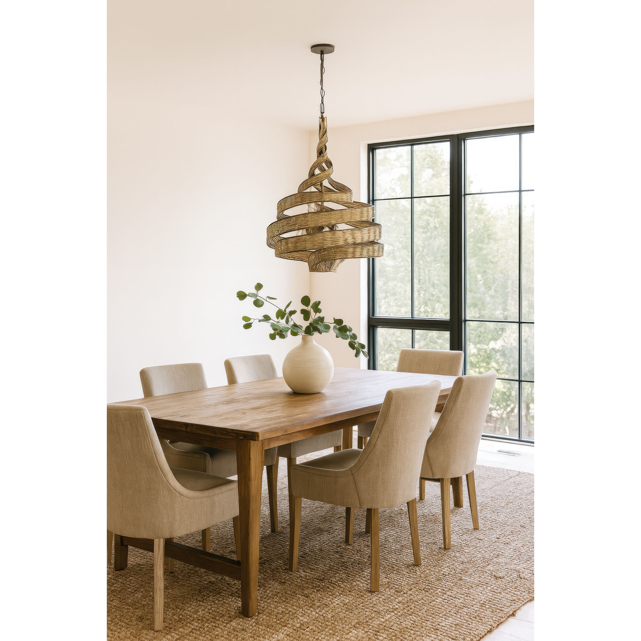 Flow 6 Light 26 inch Baguette and Natural Rattan Pendant Ceiling Light in Baguette/Natural Rattan, Smithsonian Collaboration