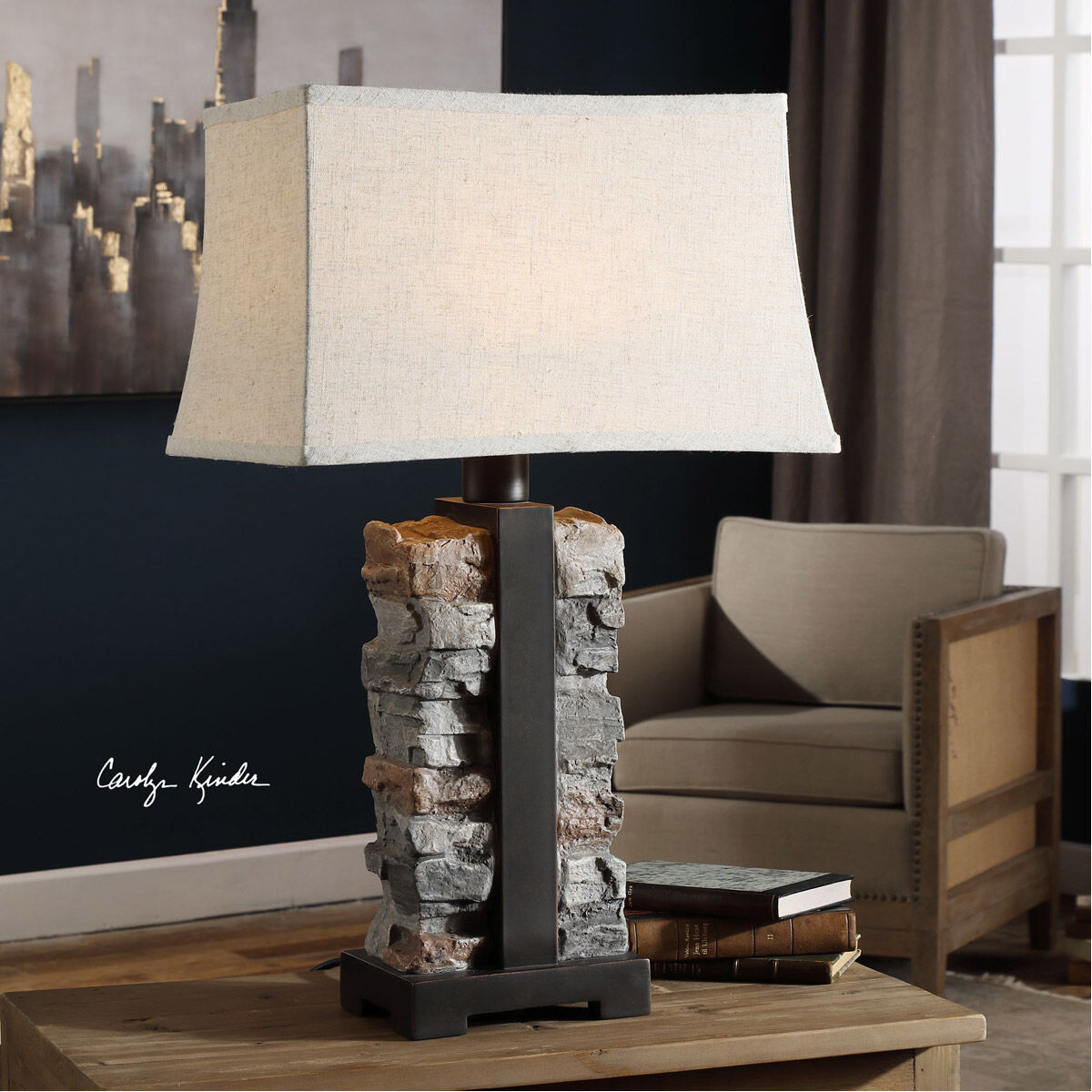 Kodiak 29 inch 100 watt Stacked Stone Table Lamp Portable Light
