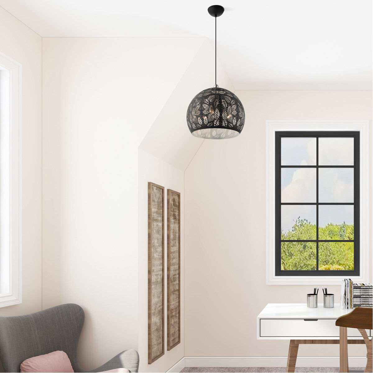 Chantily 3 Light 20 inch Black with Brushed Nickel Accents Pendant Ceiling Light