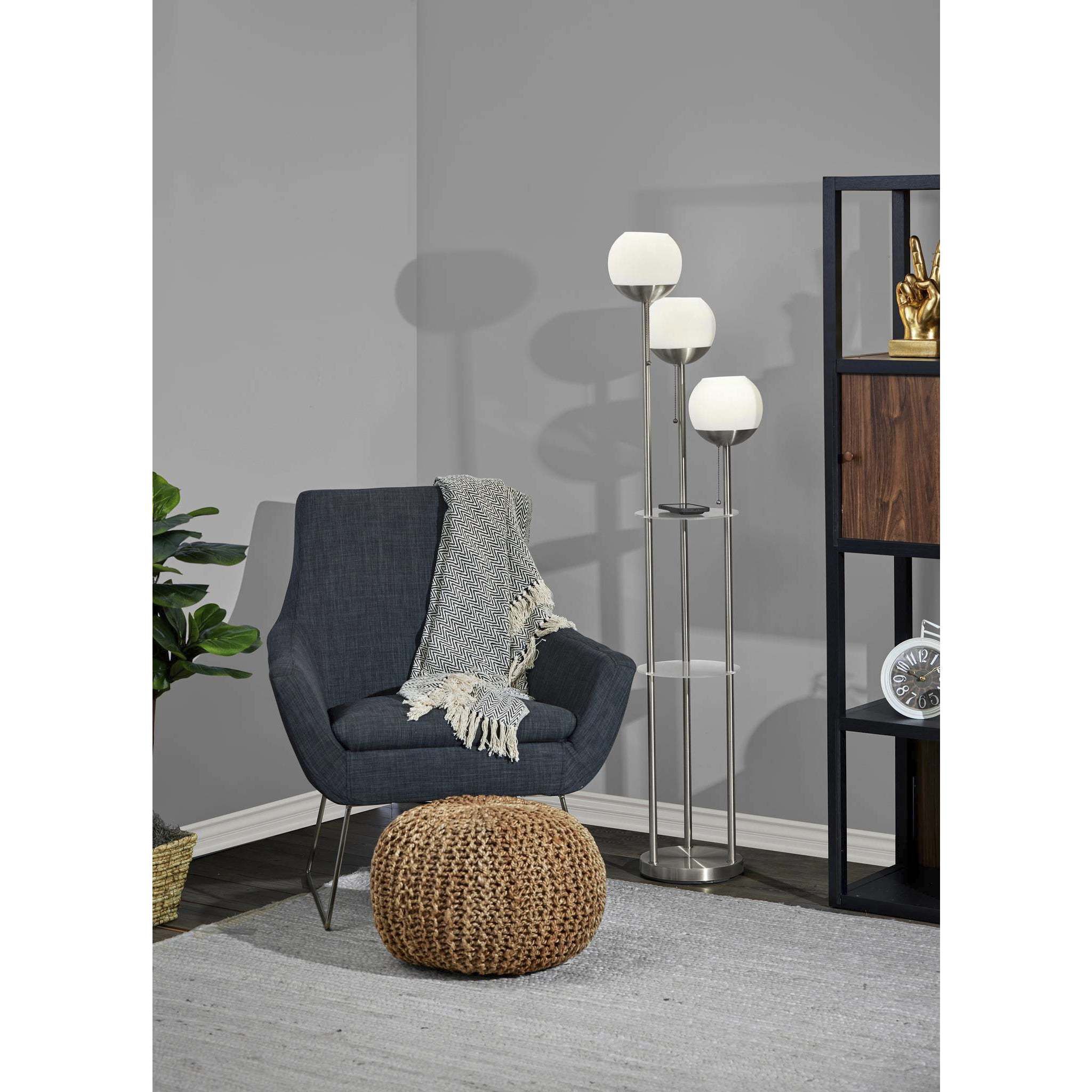 Bianca 63 inch 40.00 watt Brushed Steel Floor Lamp Portable Light, with Shelf