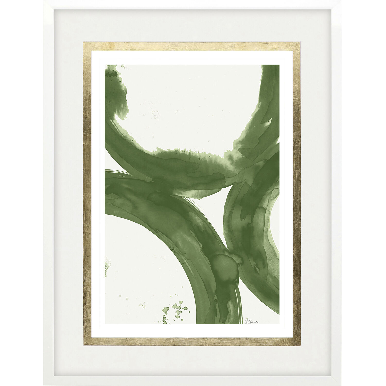 Rings of Water Green and Metallic and White Framed Art