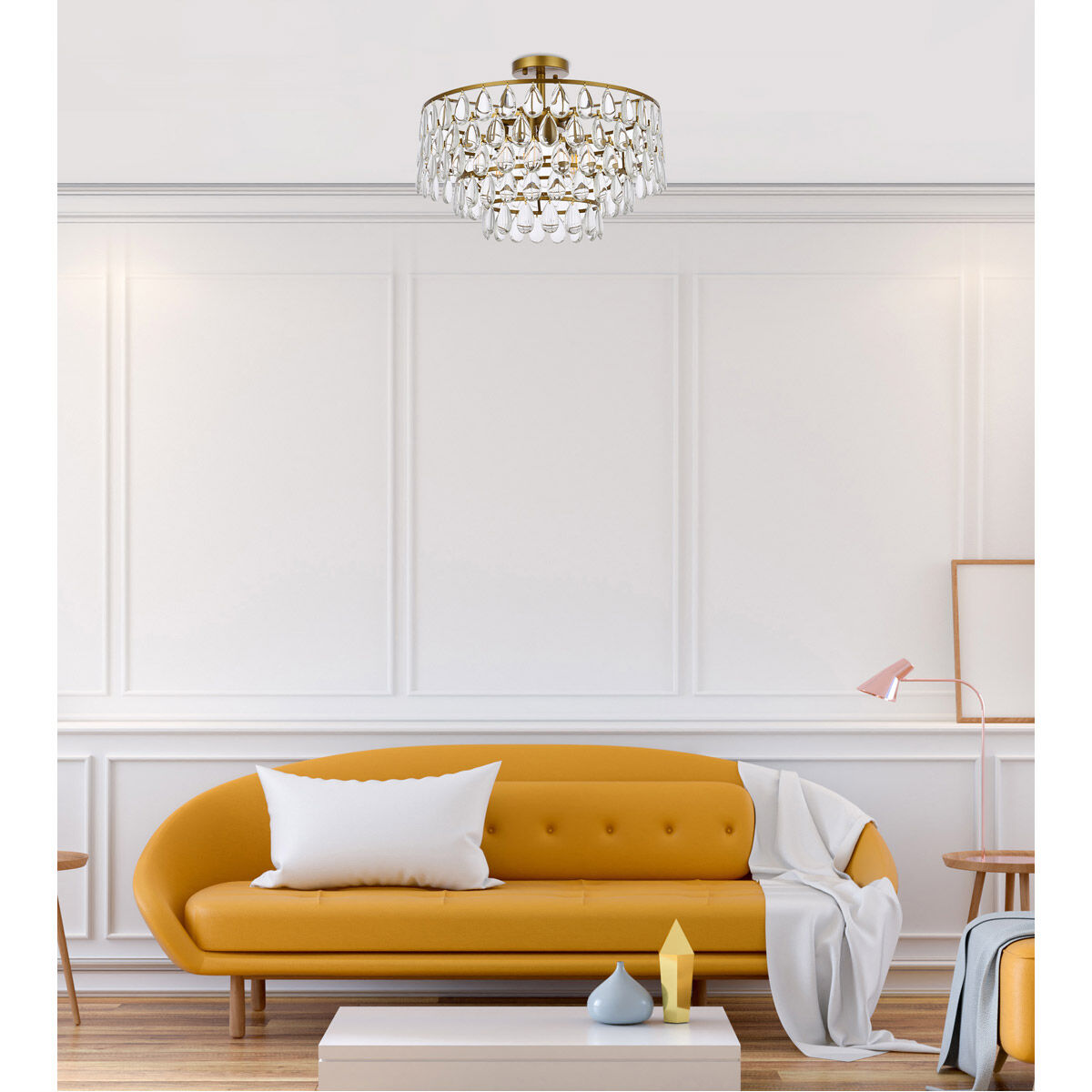 Mila 5 Light 20 inch Brass Flush Mount Ceiling Light