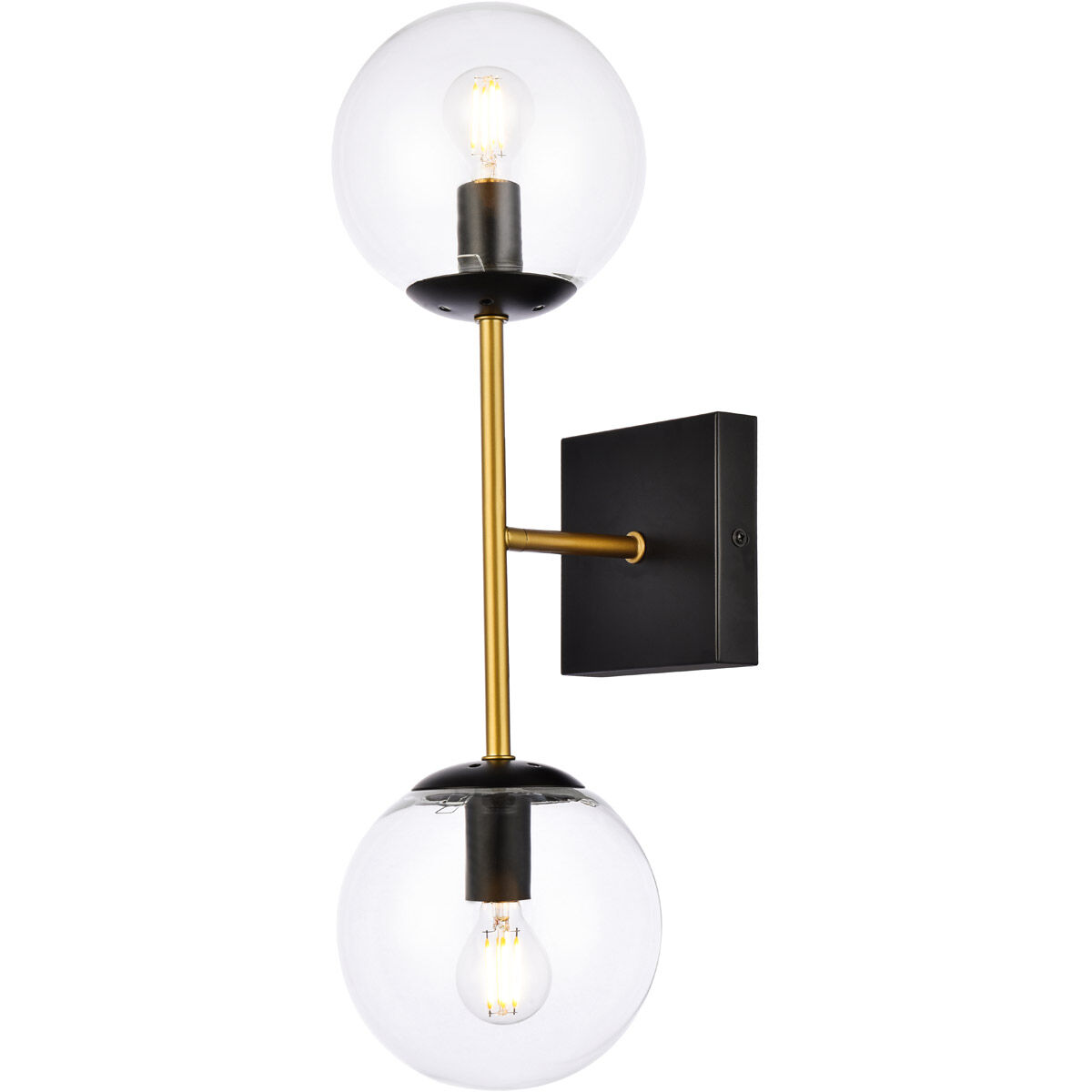 Neri 2 Light 7 inch Black and Brass Bath Sconce Wall Light
