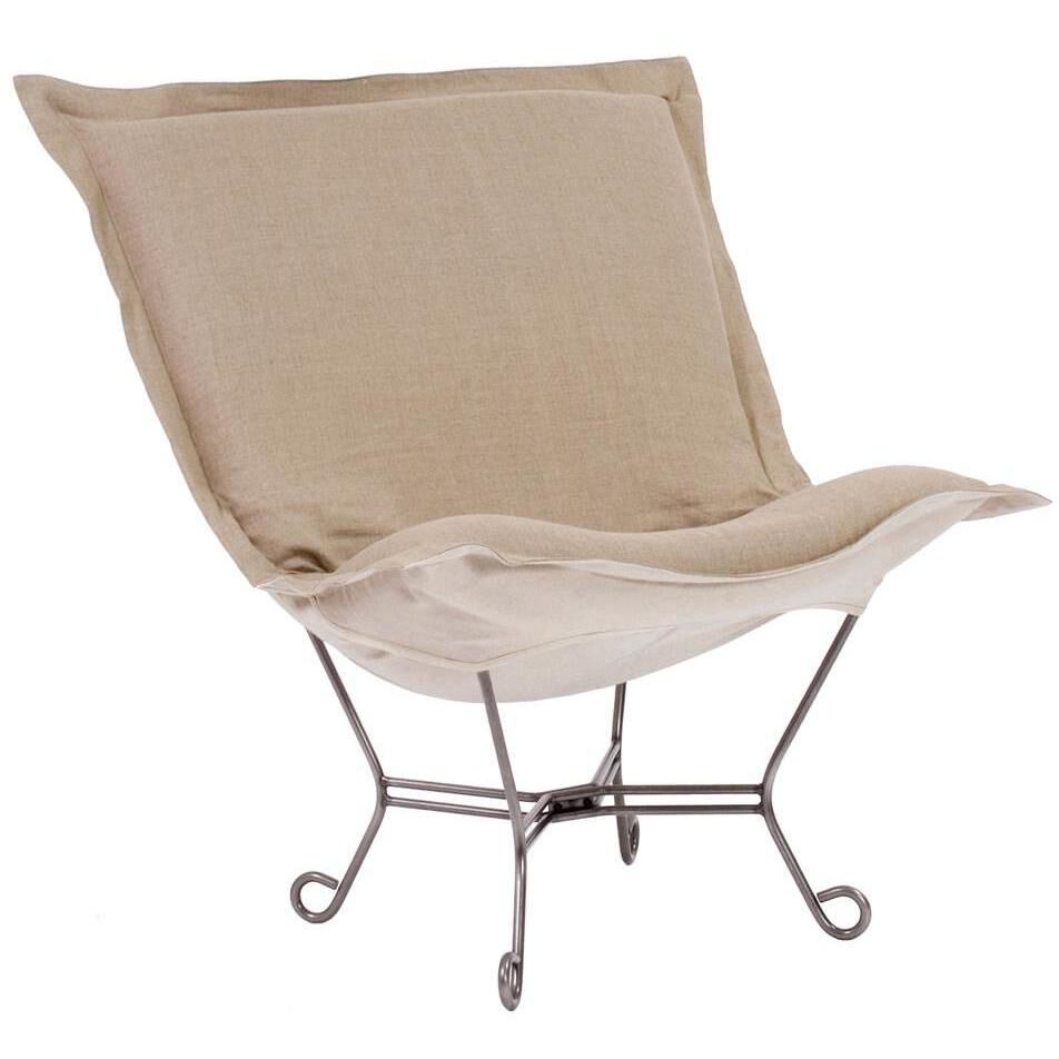 Puff Titanium Frame with Prairie Linen Natural Scroll Chair with Cover