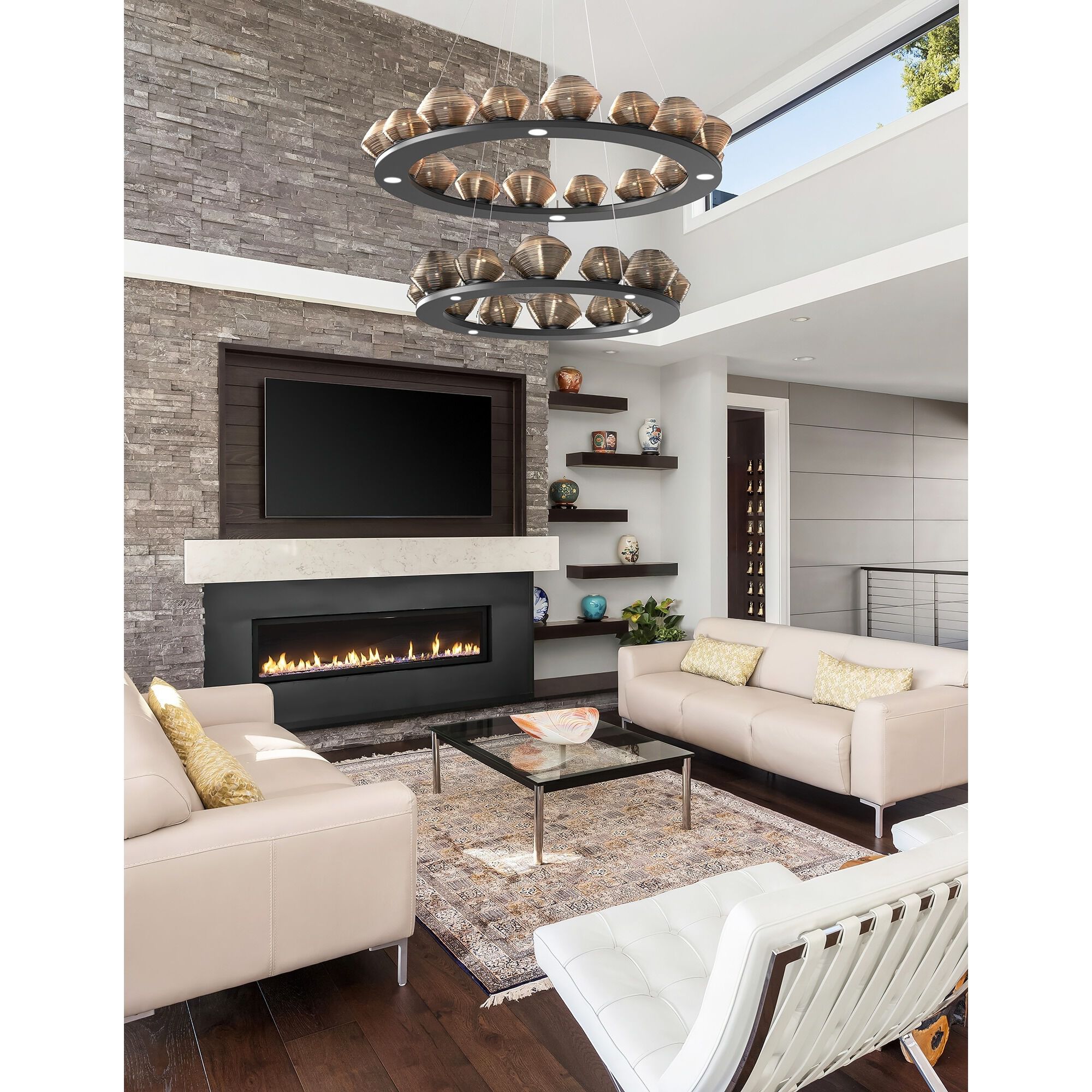 Mesa LED Novel Brass Chandelier Ceiling Light, Two-Tier Ring