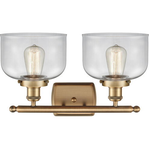 Ballston Large Bell 2 Light 16 inch Brushed Brass Bath Vanity Light Wall Light in Clear Glass