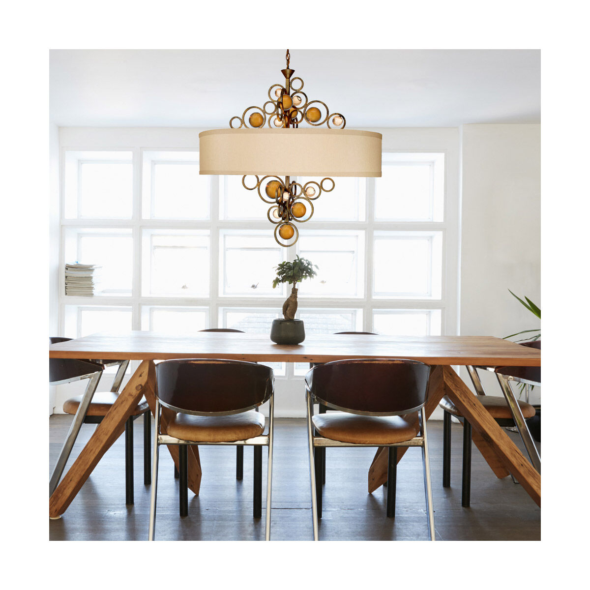 Wheels Of Flare 6 Light 36 inch Golden Ocher Chandelier Ceiling Light, Free Wheeling