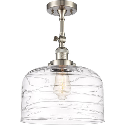 Franklin Restoration Bell LED 12 inch Brushed Satin Nickel Semi-Flush Mount Ceiling Light in Clear Deco Swirl Glass