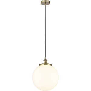 Beacon 1 Light 13.75 inch Antique Brass Mini Pendant Ceiling Light in Matte White Glass