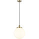 Beacon 1 Light 13.75 inch Antique Brass Mini Pendant Ceiling Light in Matte White Glass