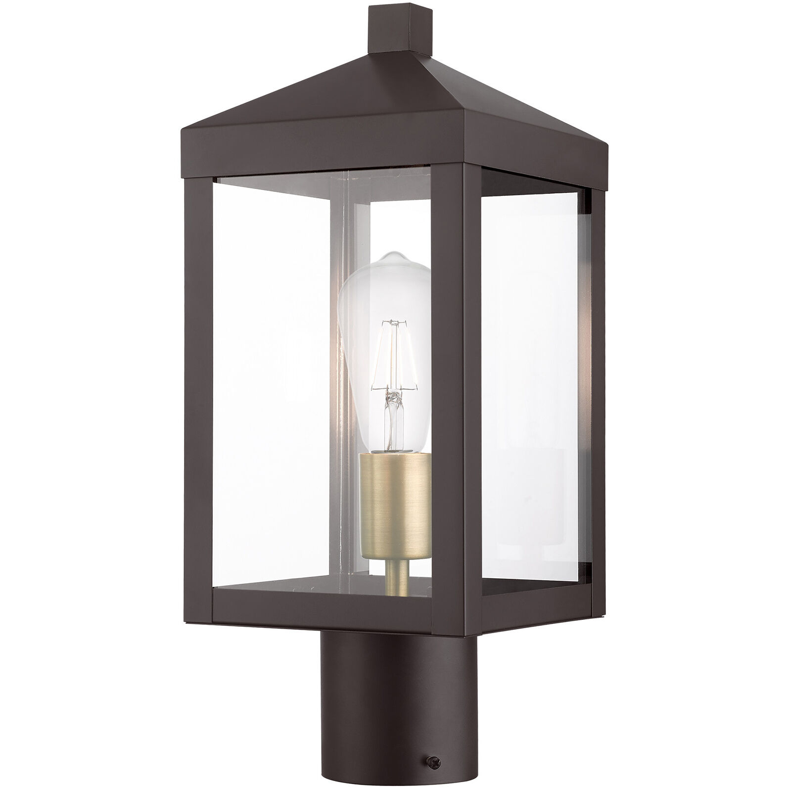 Nyack 1 Light 15 inch Bronze with Antique Brass Cluser Outdoor Post Top Lantern