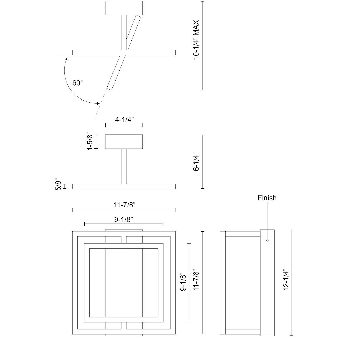 Mondrian LED 11.88 inch Black Semi-Flush Mount Ceiling Light