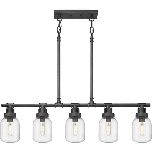 Somers 5 Light 42.88 inch Weathered Zinc Linear Pendant Ceiling Light in Clear Glass