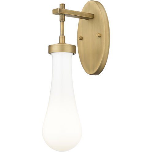 Downtown Urban Owego Armed Sconce Wall Light in Brushed Brass, Gloss White Glass