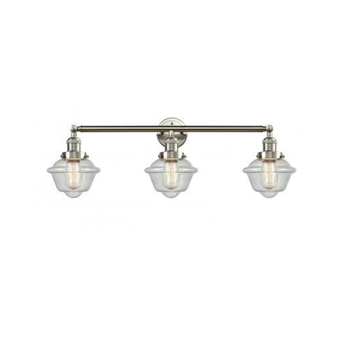 Franklin Restoration Small Oxford 3 Light 34 inch Brushed Satin Nickel Bath Vanity Light Wall Light in Seedy Glass, Franklin Restoration