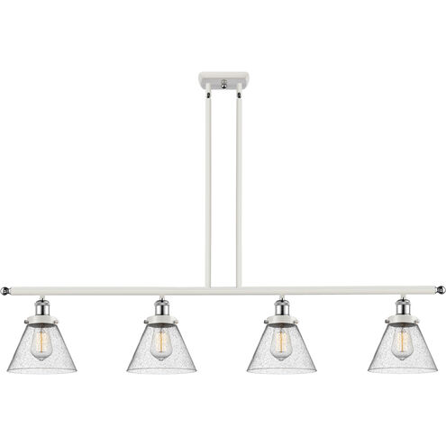 Ballston Large Cone 4 Light 48 inch White and Polished Chrome Island Light Ceiling Light in Seedy Glass