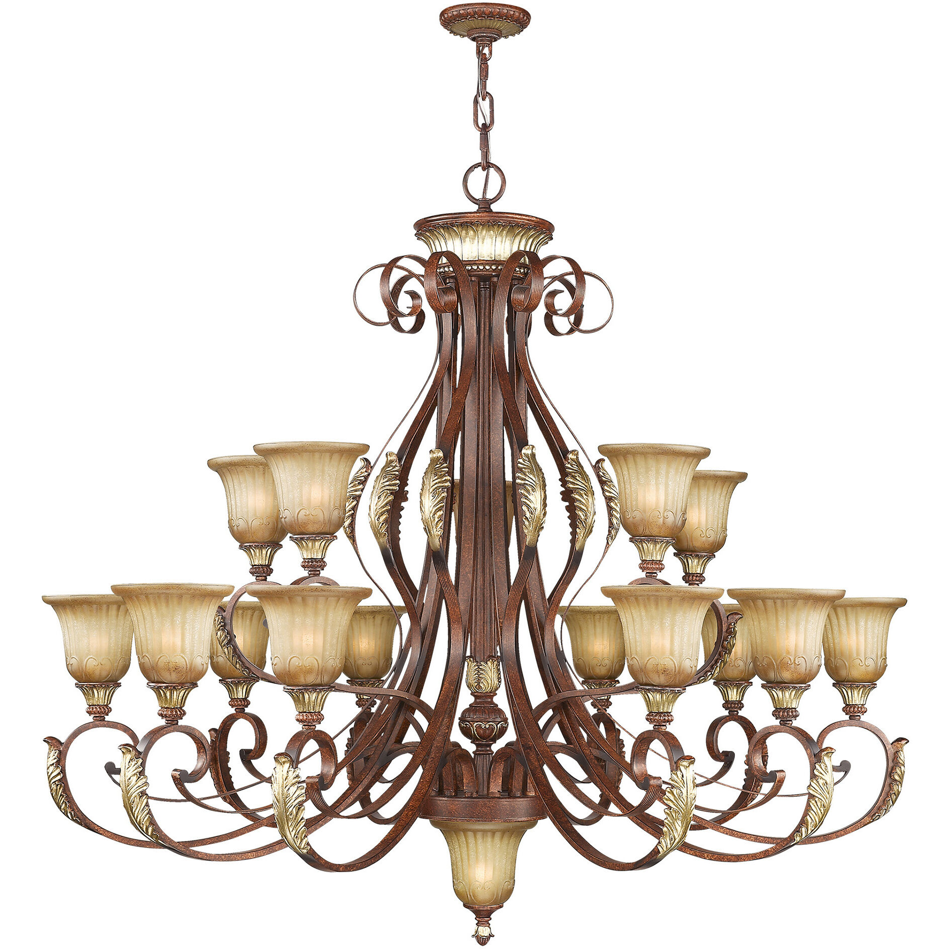 Villa Verona 16 Light 50 inch Verona Bronze with Aged Gold Leaf Accents Chandelier Ceiling Light