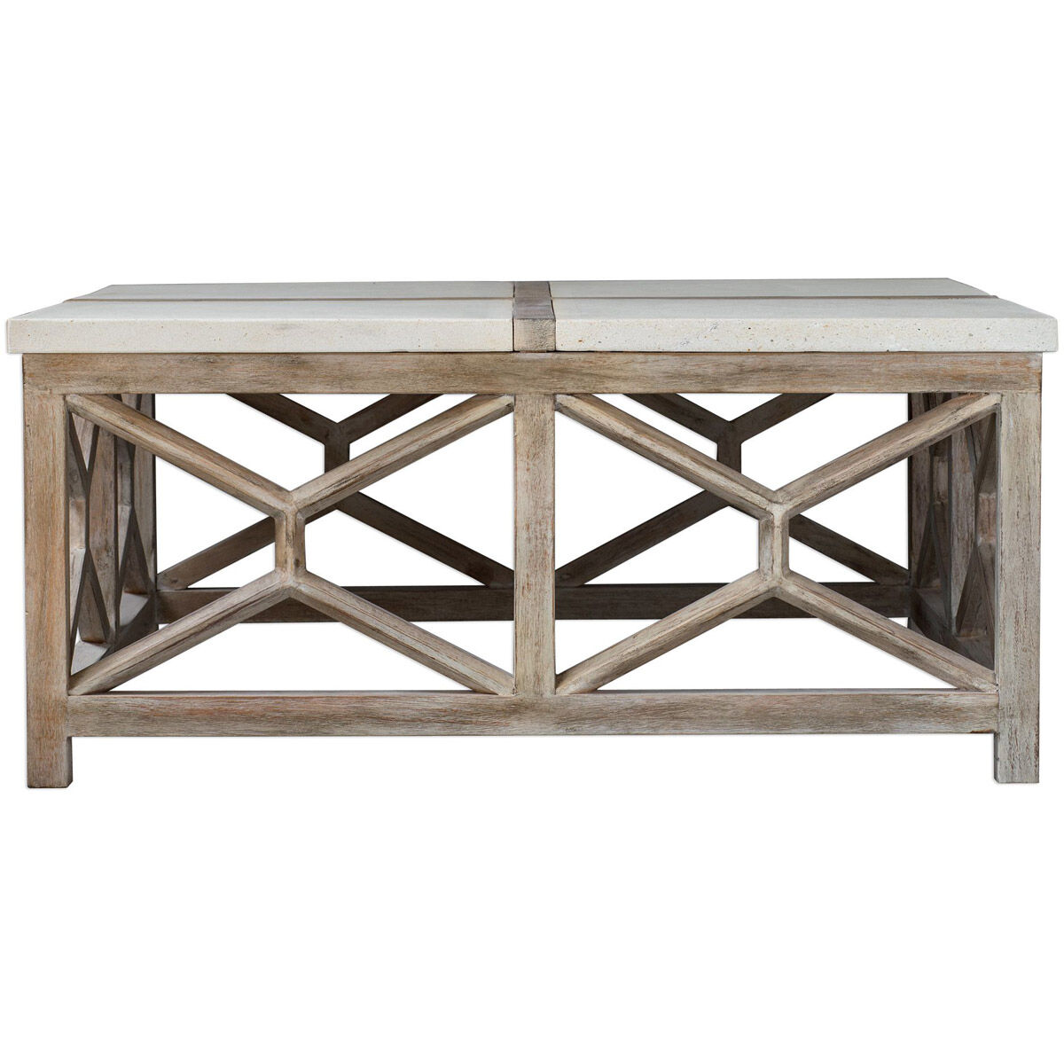 Catali 40 X 18 inch Natural Ivory Limestone and Oatmeal Washed Wood Coffee Table